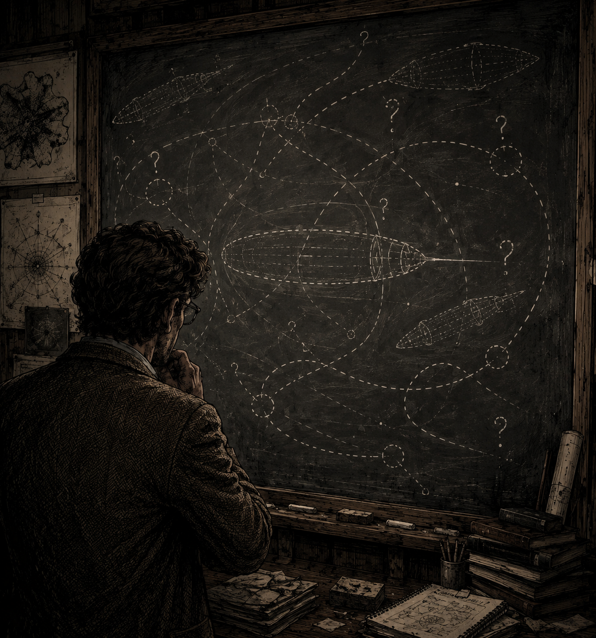 A chalkboard diagram of invisible probes