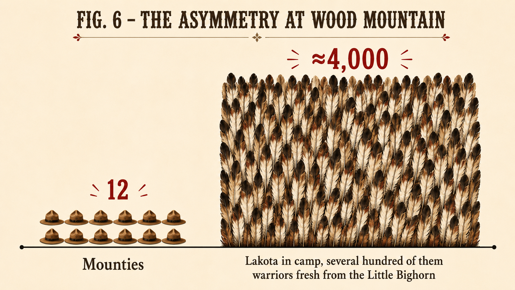 Fig. 6 — The asymmetry at Wood Mountain: twelve Stetsons against a block of some four thousand feathers